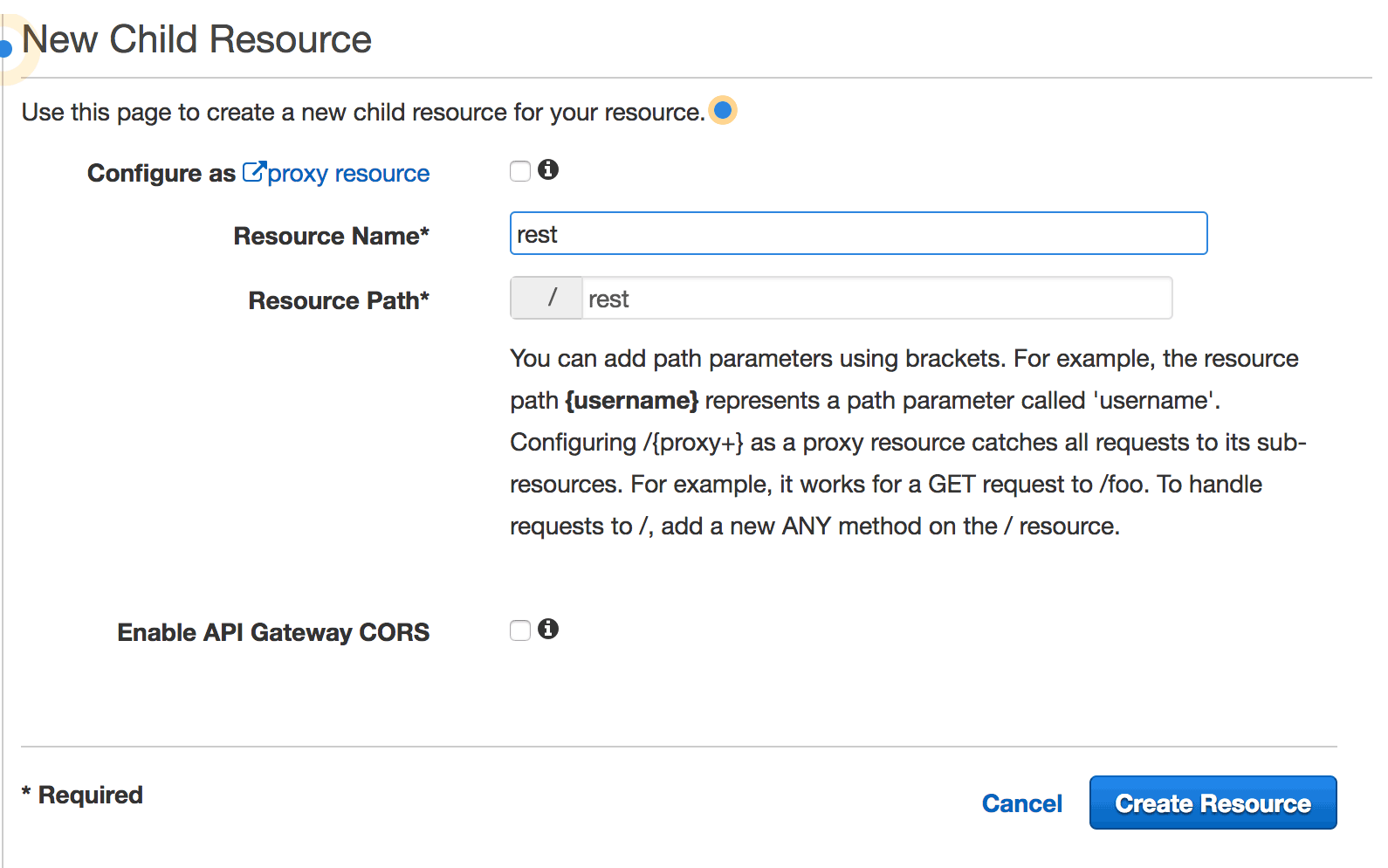 API Gateway REST Resource