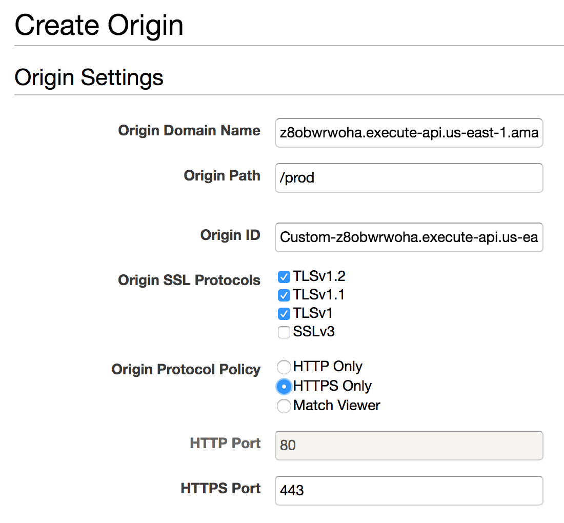 Cloudfront API Gateway Origin Settings