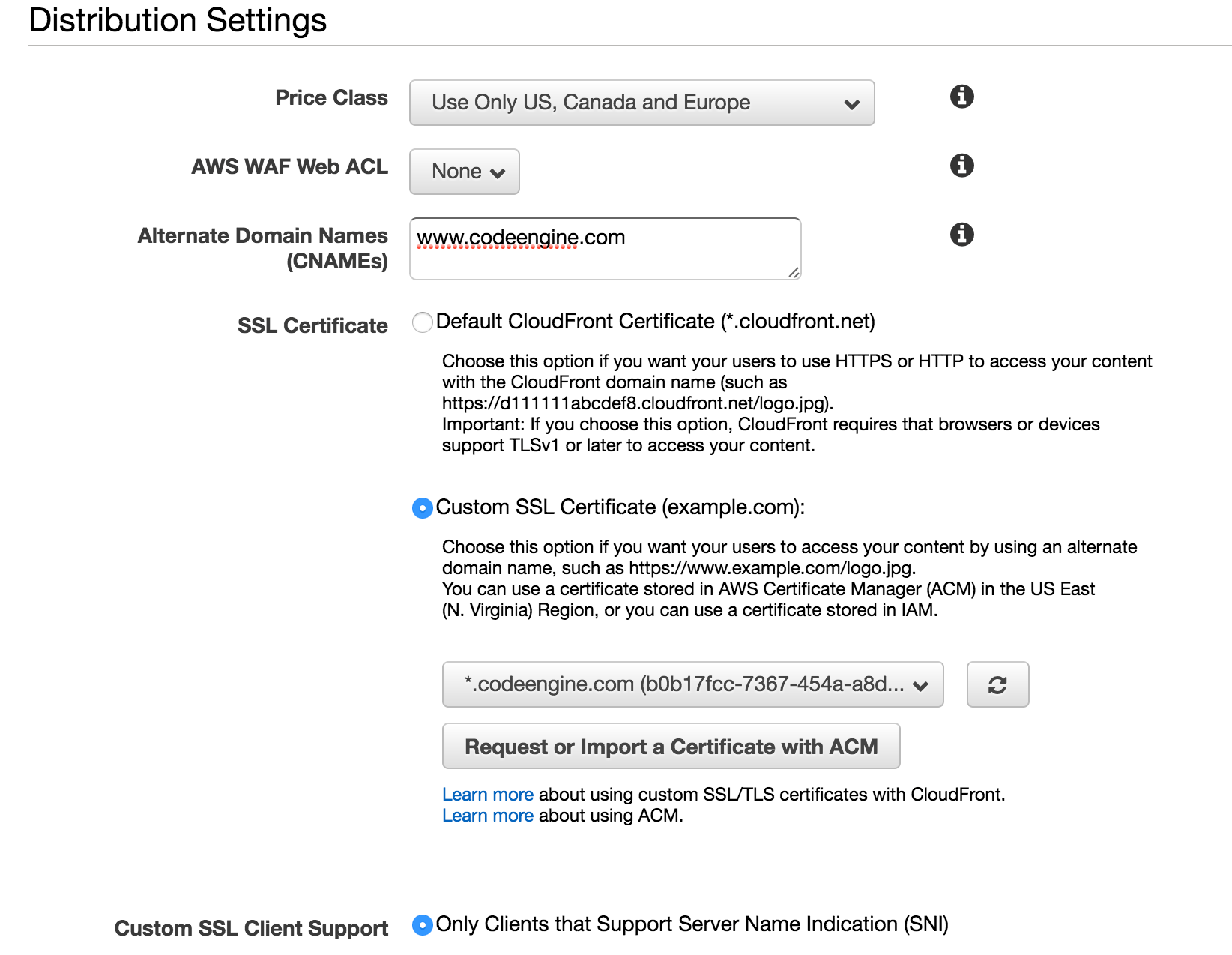 Cloudfront Origin Settings
