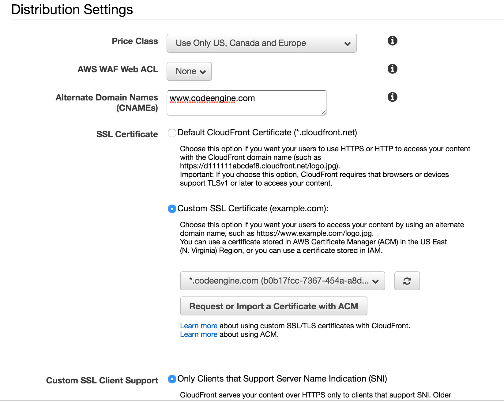 Cloudfront Origin Settings