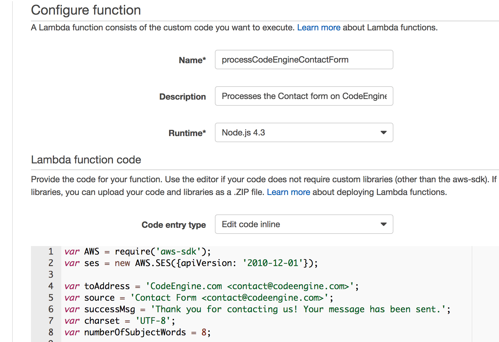 Example Lambda Configuration
