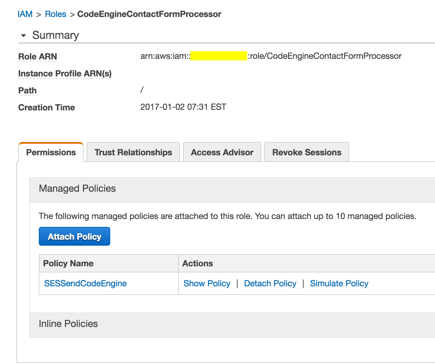 IAM Service Role with Attached Policy